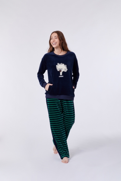 Resim Kadın Pijama-Pdv - 885-Boğa Temalı Koyu Lacivert