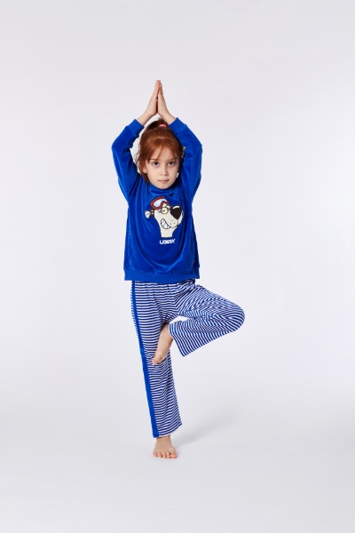 Resim 2-8 Yaş Kız Çocuk Pijama-Pdv - 852-Kutup Ayısı Temalı İndigo Mavi