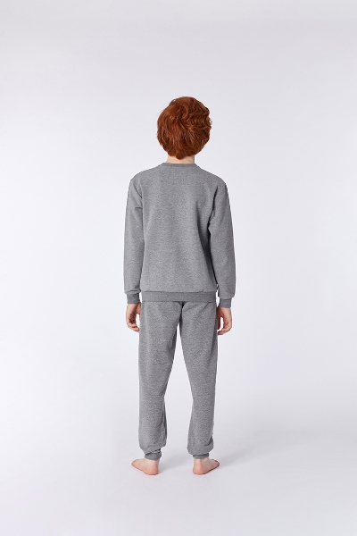 Resim Sweatshirt-Qld - 125-Rakun Temalı Gri Melanj