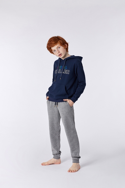 Resim Kapüşonlu Sweatshirt-Qle - 885-Boğa Temalı Koyu Lacivert