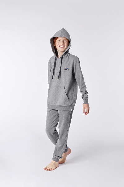 Resim Kapüşonlu Sweatshirt-Qle - 125-Rakun Temalı Gri Melanj