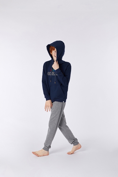 Resim Kapüşonlu Sweatshirt-Qle - 885-Boğa Temalı Koyu Lacivert