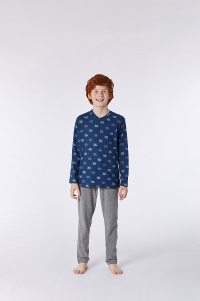 Resim 2-8 Yaş Erkek Çocuk Pijama-Qvl - 933-Rakun Baskılı Nehir Yeşili