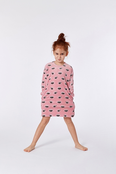 Resim 2-8 Yaş Kız Çocuk Gecelik-Nıl - 929-Rakun Baskılı Pembe