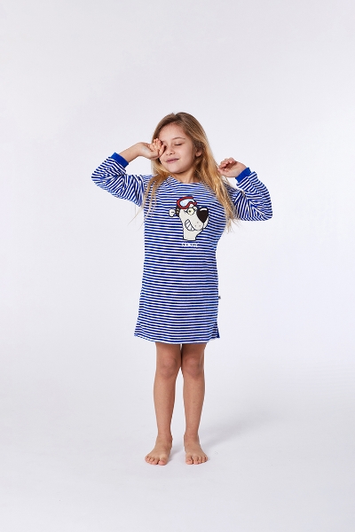 Resim 2-8 Yaş Kız Çocuk Gecelik-Nıl - 912-Kutup Ayısı Temalı Çizgili Ekru