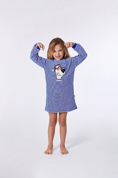 Resim 10-16 Yaş Kız Çocuk Gecelik-Nıl - 912-Kutup Ayısı Temalı Çizgili Ekru