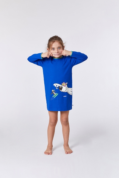 Resim 10-16 Yaş Kız Çocuk Gecelik-Pol - 852-Kutup Ayısı Temalı İndigo Mavi
