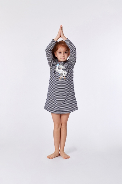 Resim 10-16 Yaş Kız Çocuk Gecelik-Dzf - 916-Boğa Temalı Çizgili Lacivert 