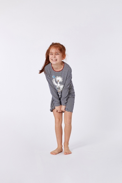 Resim 10-16 Yaş Kız Çocuk Gecelik-Dzf - 916-Boğa Temalı Çizgili Lacivert 