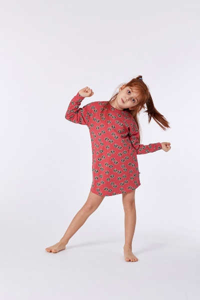 Resim 10-16 Yaş Kız Çocuk Gecelik-Dzf - 926-Rakun Baskılı Gül Kırmızısı
