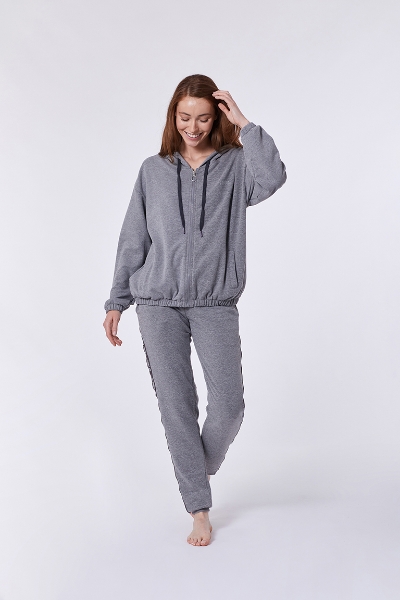 Resim Kapüşonlu Sweatshirt-Ylc - 125-Rakun Temalı Gri Melanj