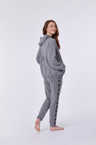 Resim Kapüşonlu Sweatshirt-Ylc - 125-Rakun Temalı Gri Melanj