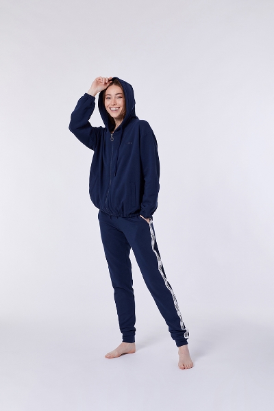 Resim Kapüşonlu Sweatshirt-Ylc - 885-Boğa Temalı Koyu Lacivert