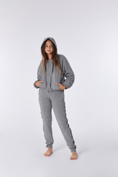 Resim Kapüşonlu Sweatshirt-Ylc - 125-Rakun Temalı Gri Melanj