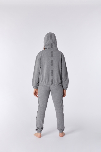 Resim Kapüşonlu Sweatshirt-Ylc - 125-Rakun Temalı Gri Melanj