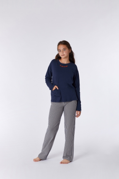 Resim 2-8 Yaş Kız Çocuk Pijama-Ypa - 885-Boğa Temalı Koyu Lacivert