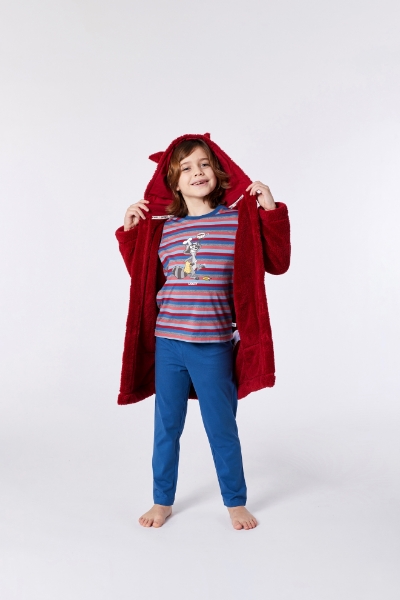 Resim 10-16 Yaş Yumuşak Bornoz Sabahlık-Rom - 477-Rakun Temalı Karnaval Kırmızısı