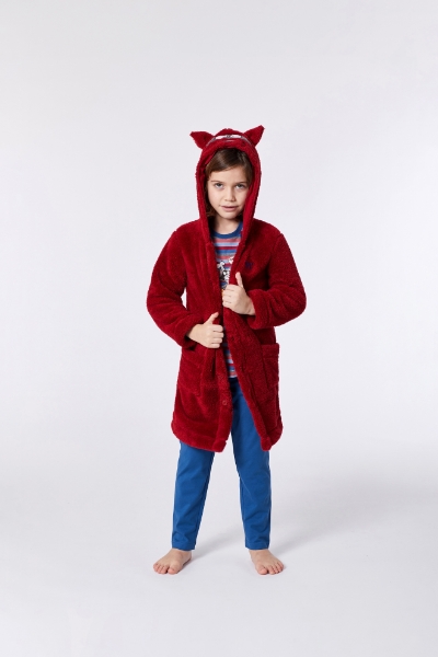 Resim 2-8 Yaş Yumuşak Bornoz Sabahlık-Rom - 477-Rakun Temalı Karnaval Kırmızısı