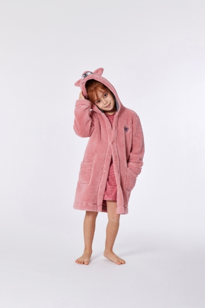 Resim 10-16 Yaş Yumuşak Bornoz Sabahlık-Rom - 428-Rakun Temalı Pembe
