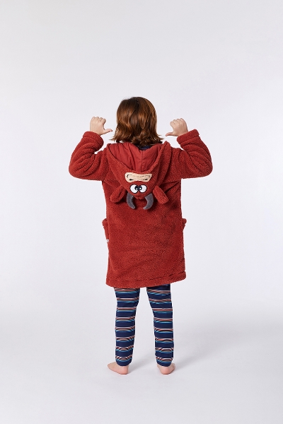 Resim 10-16 Yaş Yumuşak Bornoz Sabahlık-Rom - 461-Boğa Temalı Çiftlik Kırmızısı