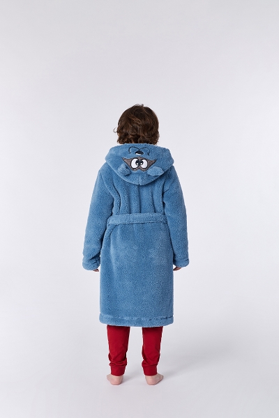 Resim 2-8 Yaş Yumuşak Bornoz Sabahlık-Rom - 858-Rakun Temalı Duman Mavisi
