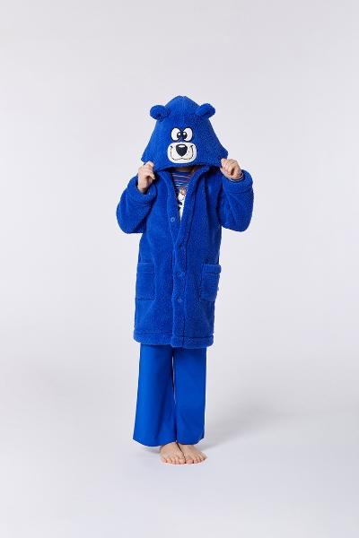 Resim 2-8 Yaş Yumuşak Bornoz Sabahlık-Rom - 852-Kutup Ayısı Temalı İndigo Mavi