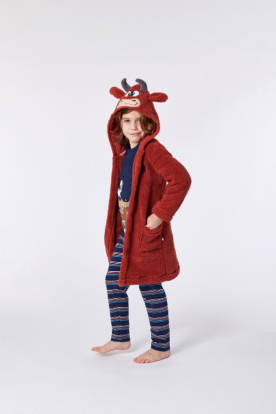 Resim 2-8 Yaş Yumuşak Bornoz Sabahlık-Rom - 461-Boğa Temalı Çiftlik Kırmızısı