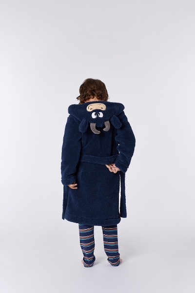 Resim 2-8 Yaş Yumuşak Bornoz Sabahlık-Rom - 885-Boğa Temalı Koyu Lacivert