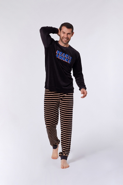 Resim Kadife Erkek Pijama-Qpı - 193-Kutup Ayısı Temalı Koyu Kahve