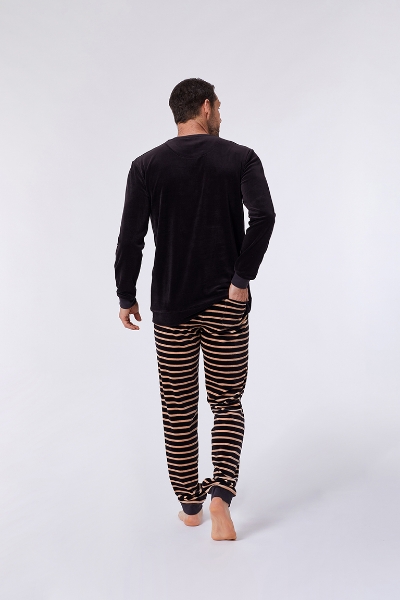 Resim Kadife Erkek Pijama-Qpı - 193-Kutup Ayısı Temalı Koyu Kahve