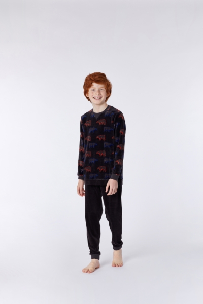 Resim 2-8 Yaş Kadife Erkek Çocuk Pijama-Qpı - 935-Kutup Ayısı Baskılı Vizon