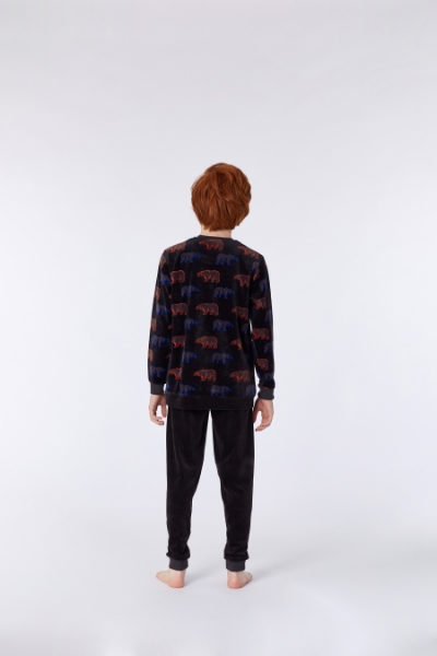 Resim 2-8 Yaş Kadife Erkek Çocuk Pijama-Qpı - 935-Kutup Ayısı Baskılı Vizon
