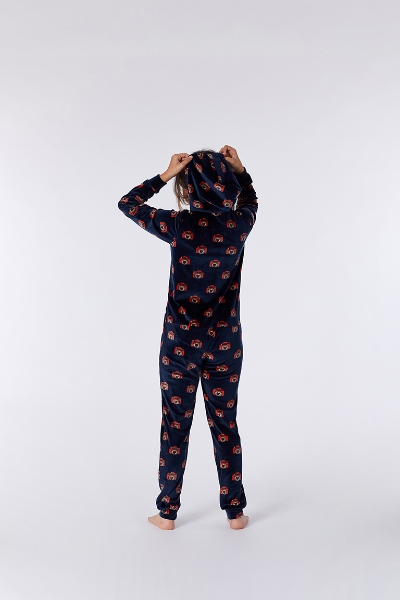 Resim Kadife Kız Çocuk Tulum-Yob - 948-Göz Baskılı Kırmızı