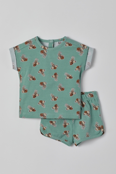 Resim Pamuklu Kız Bebek Pijama-Pzg - 979-Mandril Baskılı Yeşil