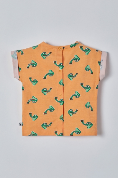 Resim Pamuklu Kız Bebek Pijama-Pzg - 954-Krokodil Baskılı Turuncu