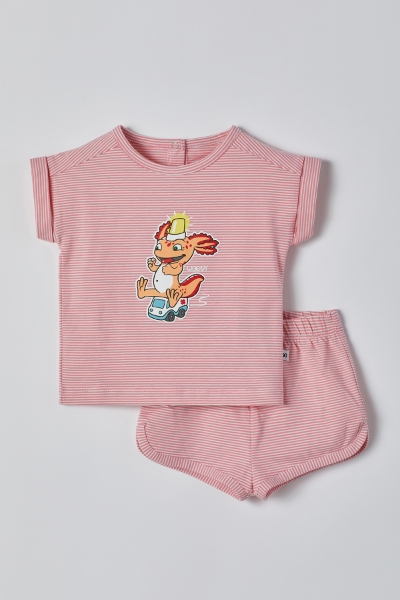 Resim Pamuklu Kız Bebek Pijama-Pzg - 943-Semender Temalı Çizgili Pembe 