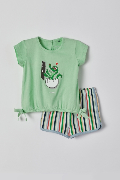 Resim Pamuklu Kız Bebek Pijama-Bst - 703-Ağaç Yeşili
