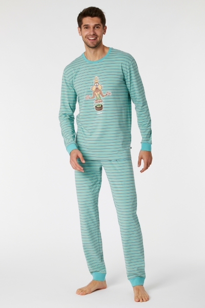 Resim Erkek Pijama-Pzl - 978-Mandril Temalı Çizgili Yeşil