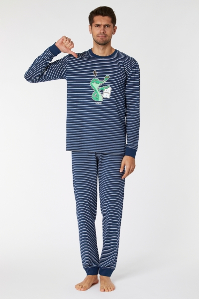 Resim Erkek Pijama-Pzl - 981-Krokodil Temalı Lacivert Çizgili
