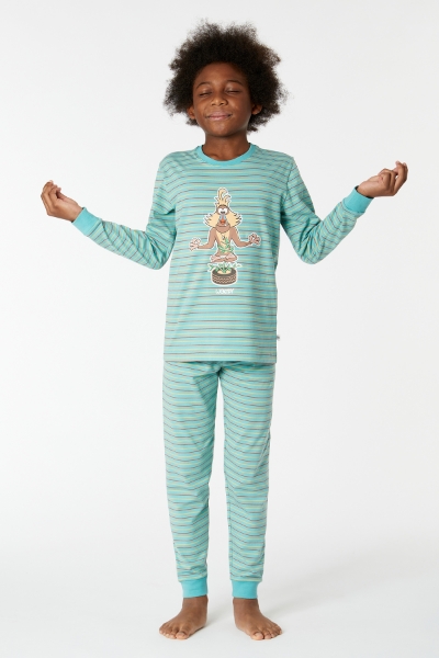 Resim 10-16 Yaş Erkek Çocuk Pijama-Pzl - 978-Mandril Temalı Çizgili Yeşil