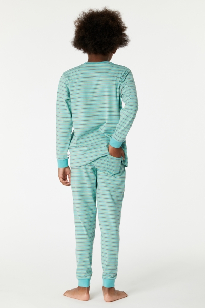 Resim 10-16 Yaş Erkek Çocuk Pijama-Pzl - 978-Mandril Temalı Çizgili Yeşil