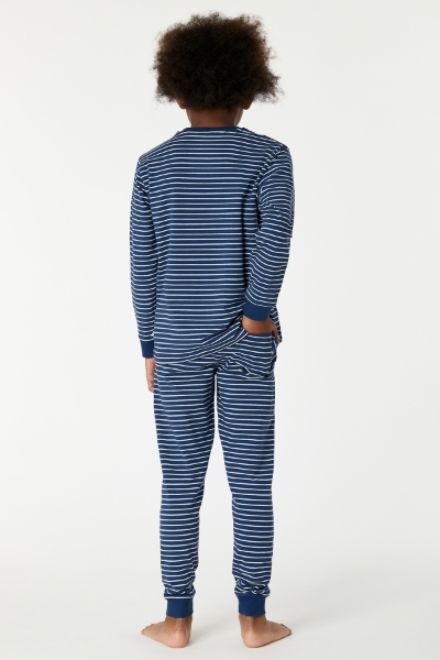 Resim 10-16 Yaş Erkek Çocuk Pijama-Pzl - 981-Krokodil Temalı Lacivert Çizgili