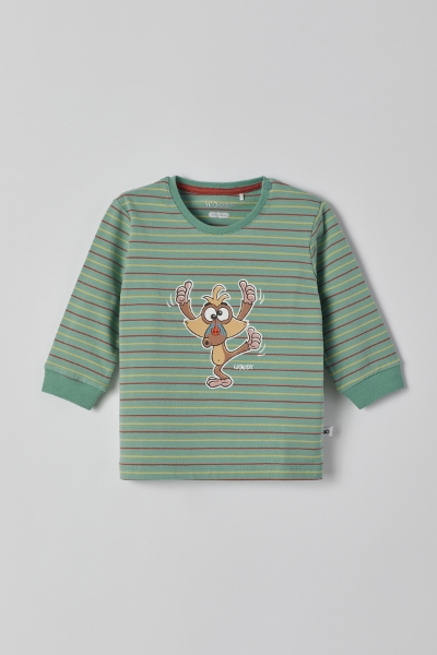 Resim Pamuklu Erkek Bebek Pijama-Pzl - 978-Mandril Temalı Çizgili Yeşil