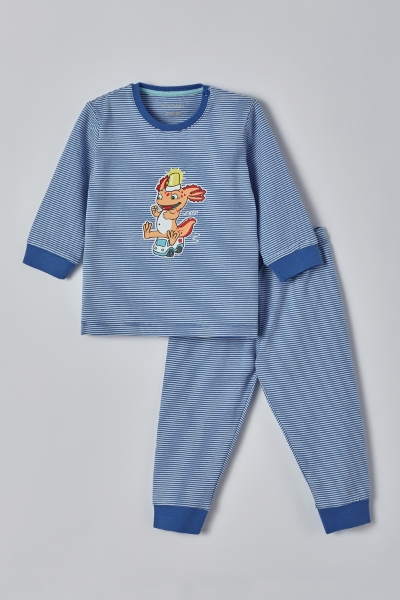 Resim Pamuklu Erkek Bebek Pijama-Pzl - 980-Semender Temalı Çizgili Beyaz