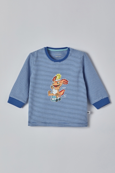 Resim Pamuklu Erkek Bebek Pijama-Pzl - 980-Semender Temalı Çizgili Beyaz