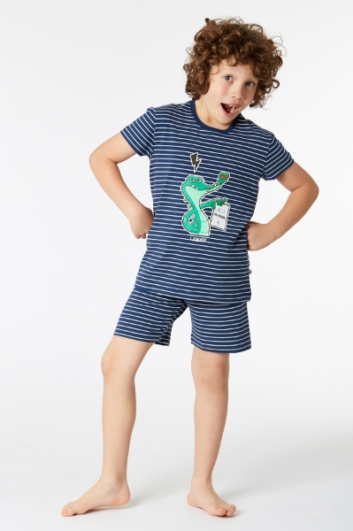 Resim 10-16 Yaş Erkek Çocuk Pijama-Pza - 981-Krokodil Temalı Lacivert Çizgili