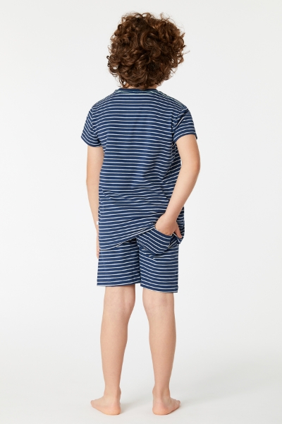 Resim 10-16 Yaş Erkek Çocuk Pijama-Pza - 981-Krokodil Temalı Lacivert Çizgili