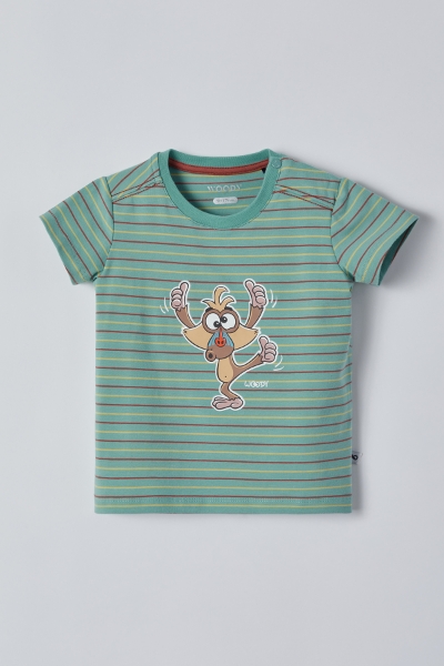 Resim Pamuklu Erkek Bebek Pijama-Pza - 978-Mandril Temalı Çizgili Yeşil