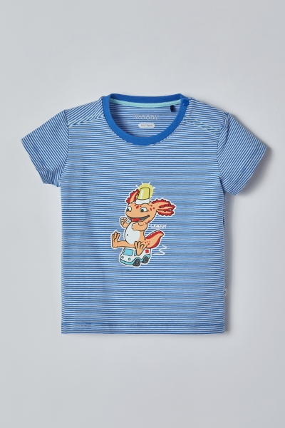 Resim Pamuklu Erkek Bebek Pijama-Pza - 980-Semender Temalı Çizgili Beyaz