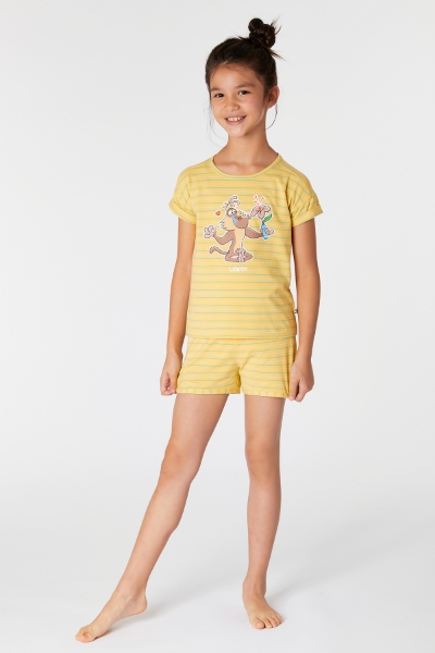 Resim 2-8 Yaş Kız Çocuk Pijama-Pzg - 964-Mandril Temalı Çizgili Sarı